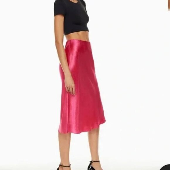 Aritzia Babaton Slip Satin Midi Skirt Pink Size 12 - Picture 4 of 11